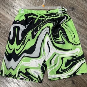 NWT Boys Vibrant Green and Black Kids Swim Trunks